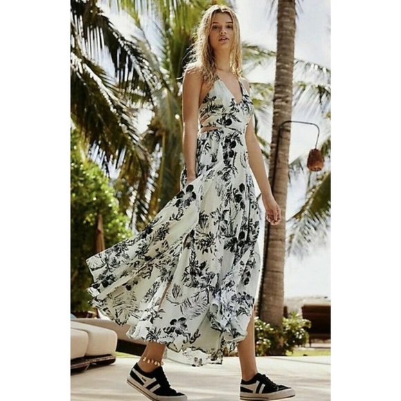 FREE PEOPLE Cut Out Lille Floral Print Maxi Dress size large - Picture 1 of 10